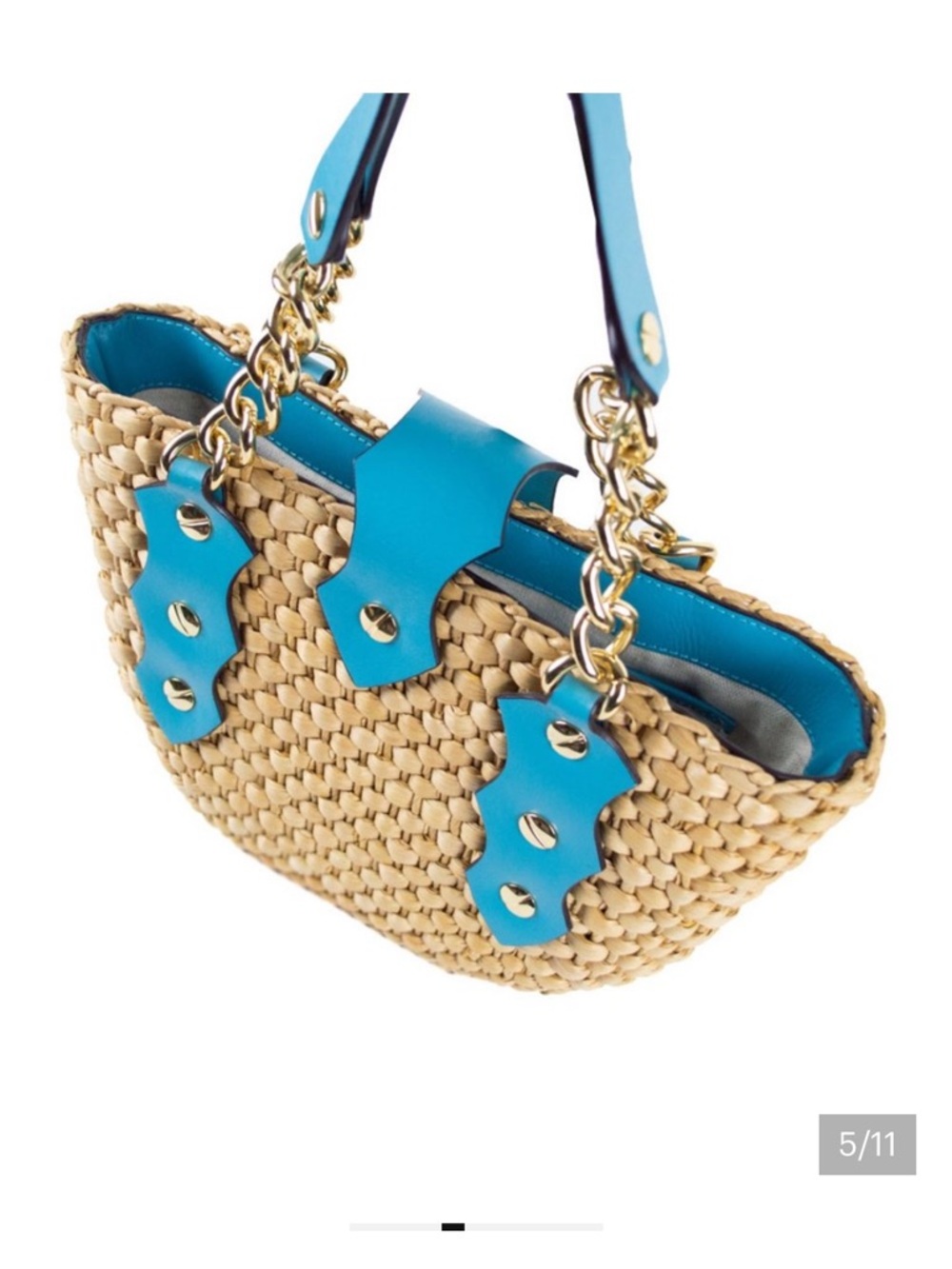 Michael Kors Aqua-Trim Woven Straw Tote with Gold Hardware. Perfect for summer! - Picture 11 of 16